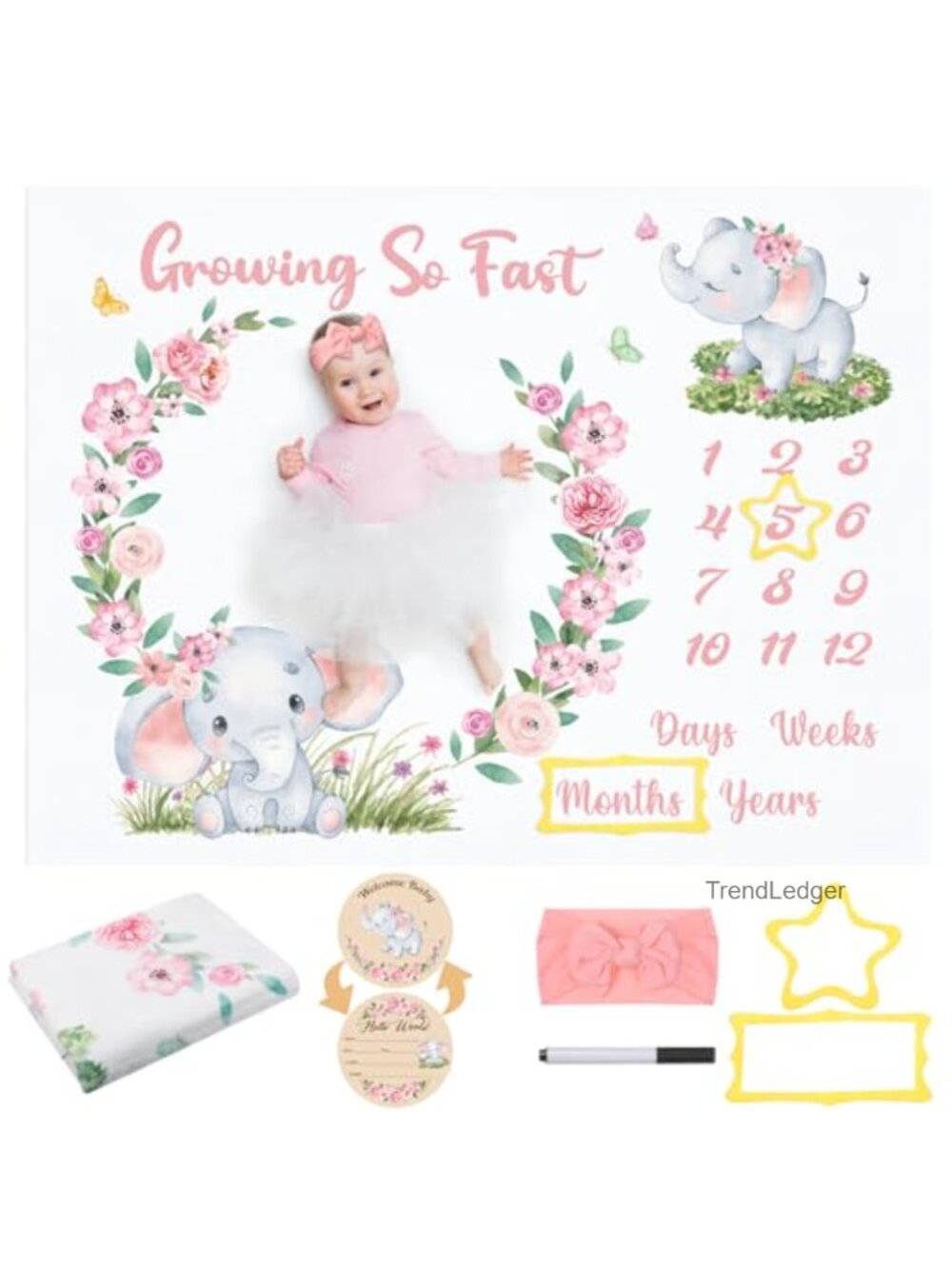 Flannel Baby Milestone Blanket with Photo Props Swaddle Nursery